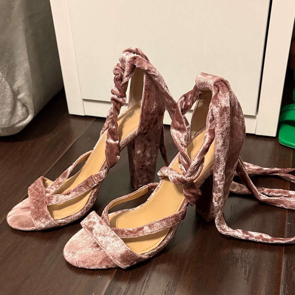 Express Velvet Lace-Up Heels in Pink